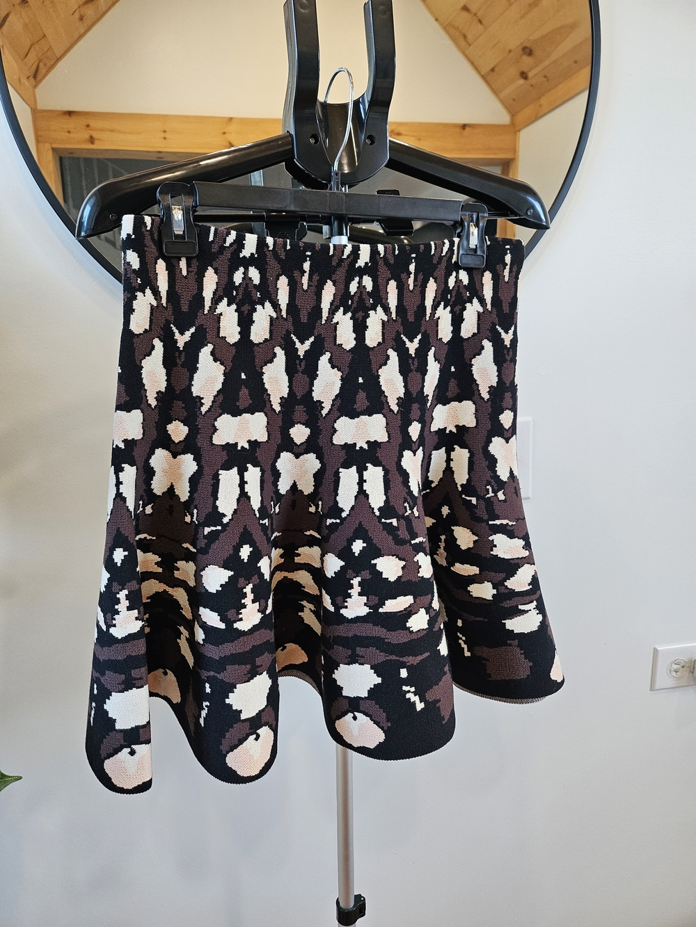 Express Black, Cream & Brown Patterned Skater Skirt